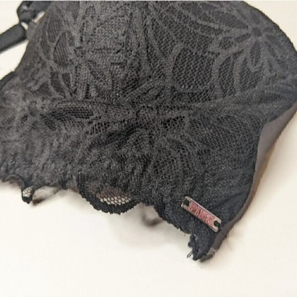 PINK Victoria's Secret DATE PUSH UP RACERBACK MEDIUM SOLID BLACK LACE - Picture 3 of 6